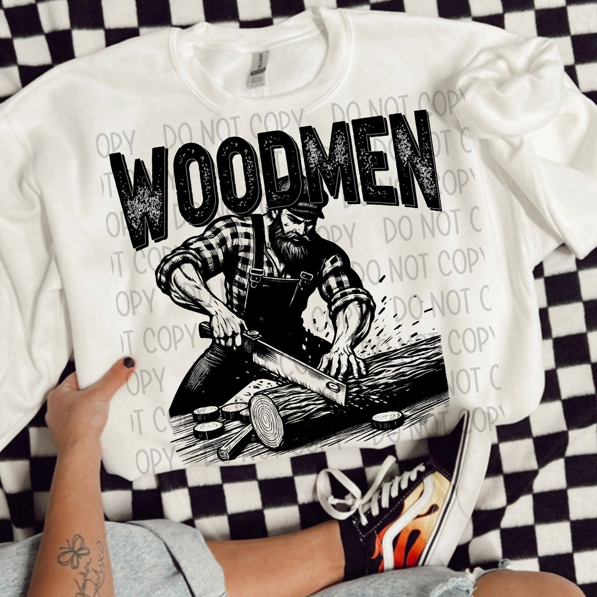 Woodmen black/white outline DTF transfer