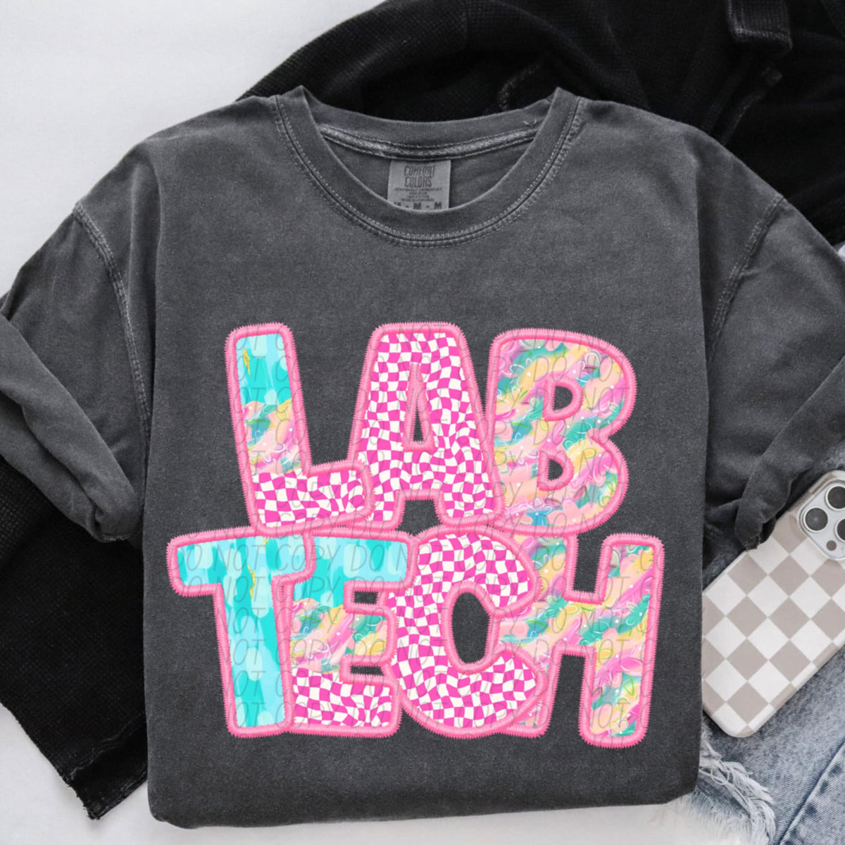 Lab tech pink checkered (CITY) 97089 DTF transfer