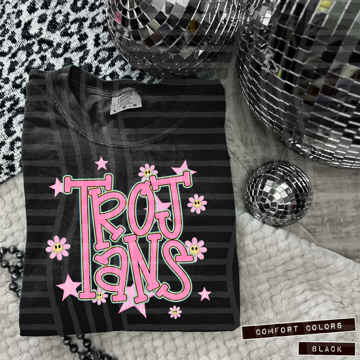 Trojans Pink Flowers And Stars 108056 DTF transfer