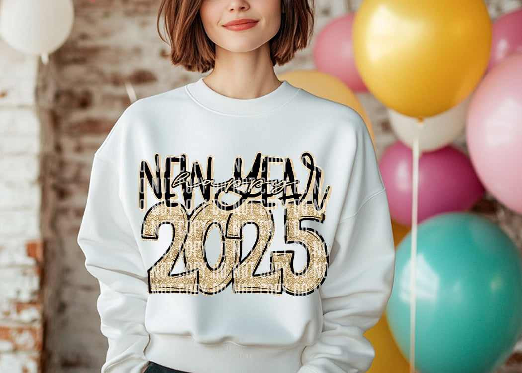 Happy new year 2025 black and gold (caplinger) 73096 DTF transfer