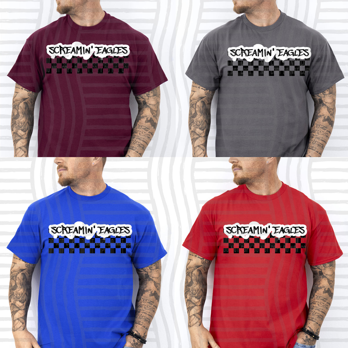screamin eagles black messy font with checkers (Caplinger) DTF Transfer