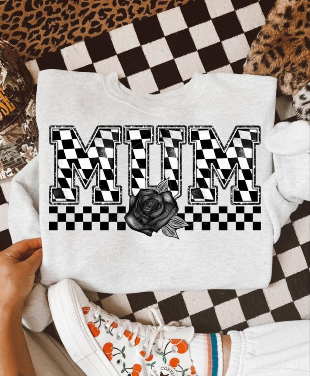 Mum checkered with black rose (Unhinged) 99326 DTF transfer
