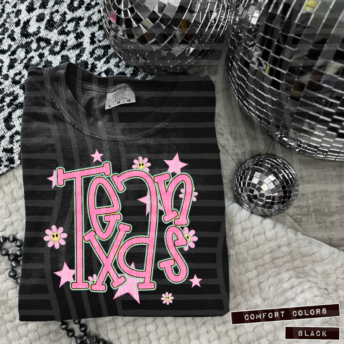 Texans Pink Flowers And Stars 108058 DTF transfer