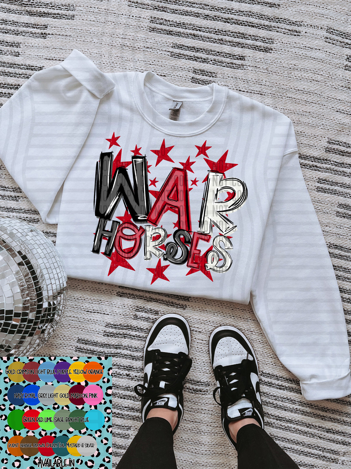 warhorses black white and red with red stars (Caplinger) DTF Transfer