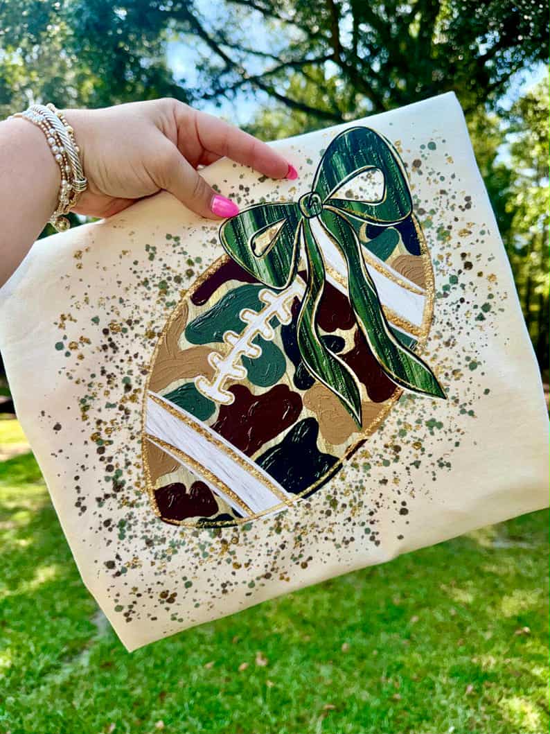 Camo football and bow DTF Transfer