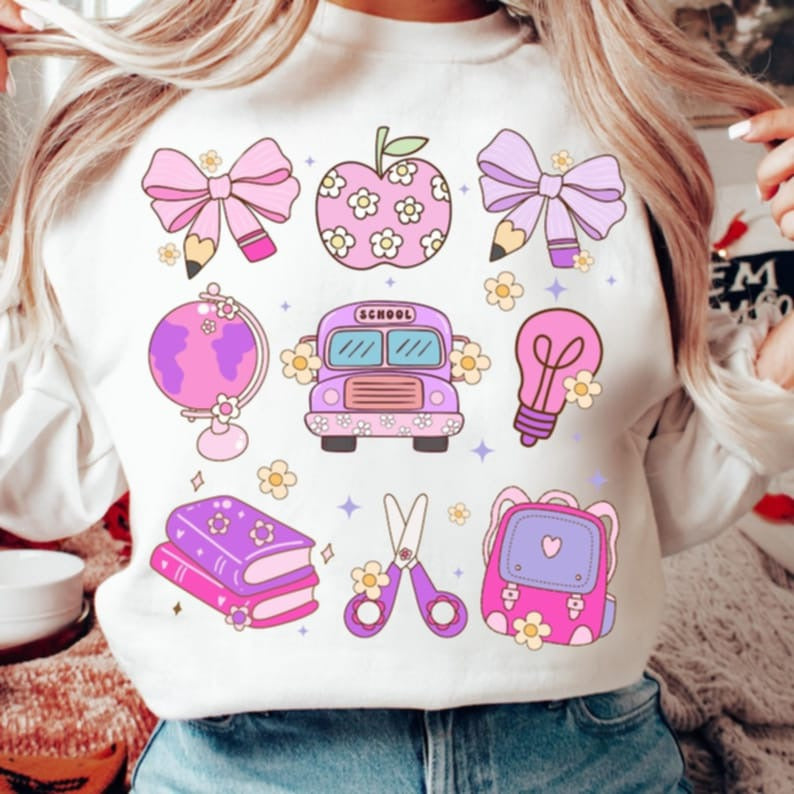 Pink School Collage DTF transfer