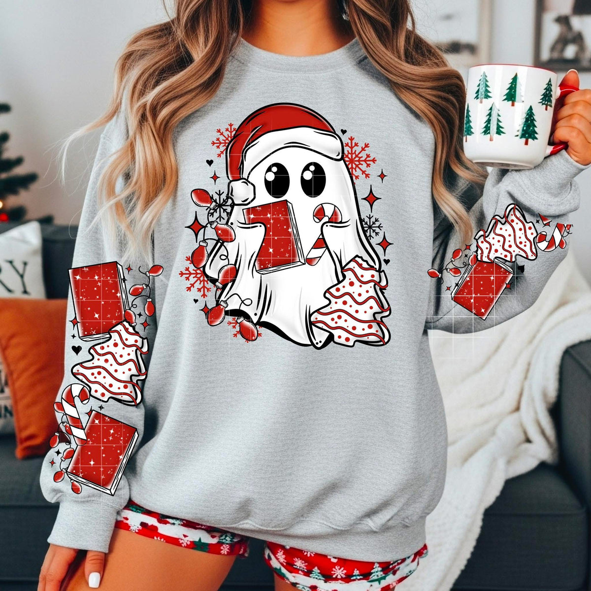 Christmas ghost with book front only CSC DTF transfer