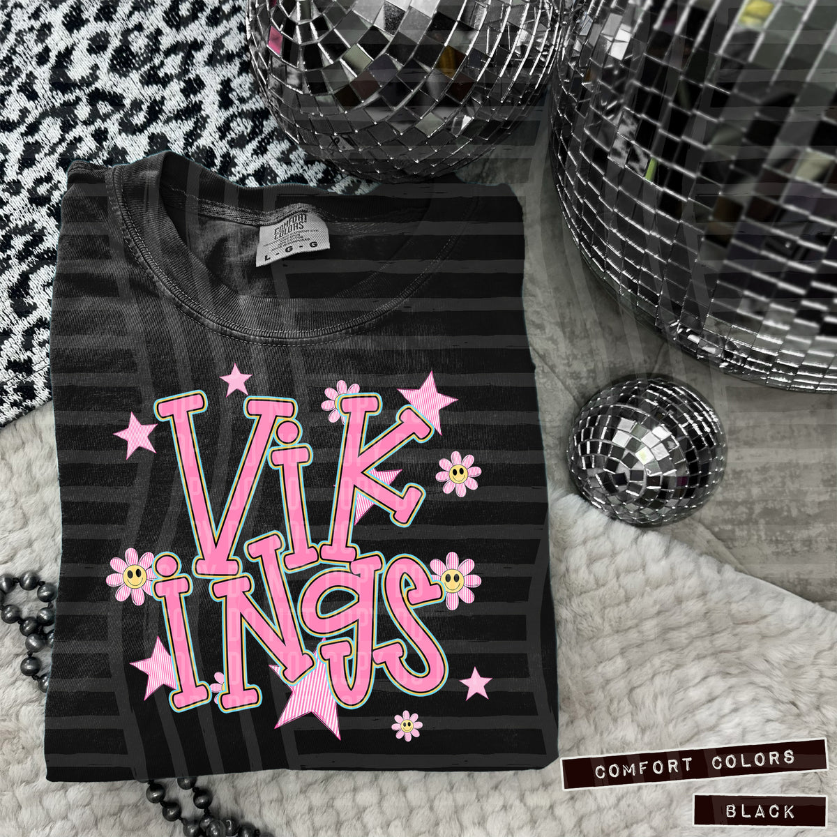 Vikings Pink Flowers And Stars 108060 DTF transfer