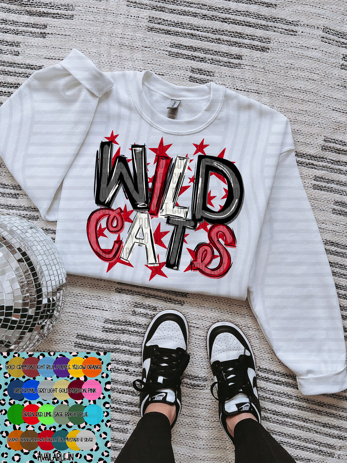 wildcats black white and red with red stars (Caplinger) DTF Transfer
