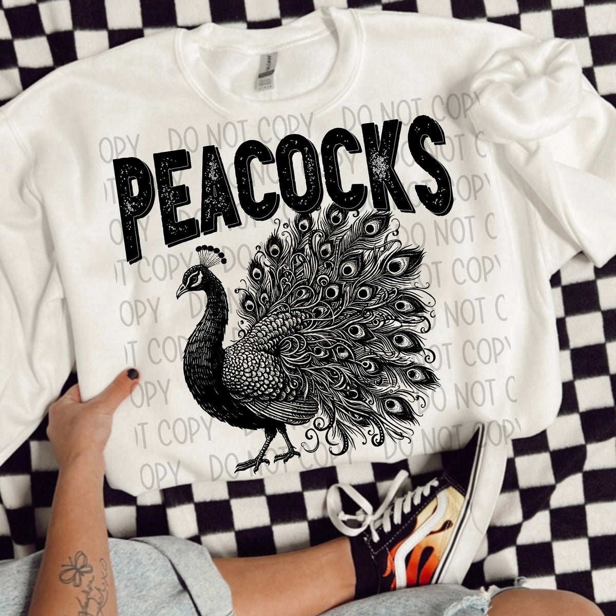 Peacocks black/white outline DTF transfer