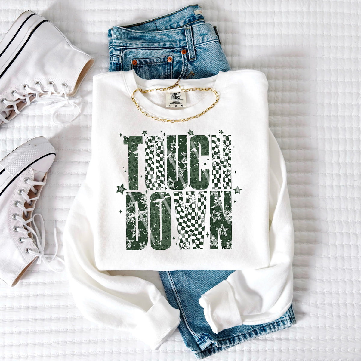 Touchdown football green stars checker and cheetah 113686 DTF transfer