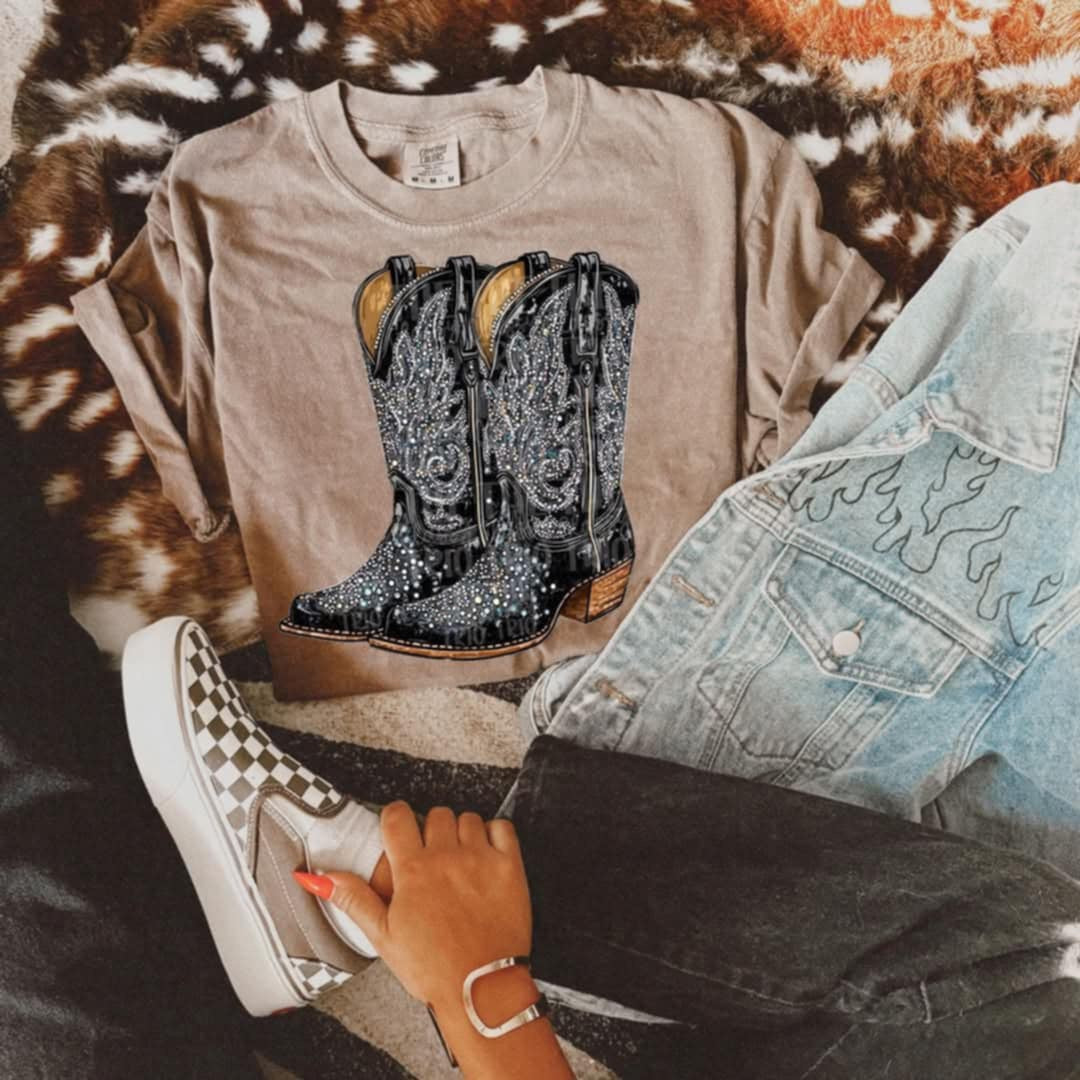 Rhinestone black boots (Classy) 95311 DTF transfer