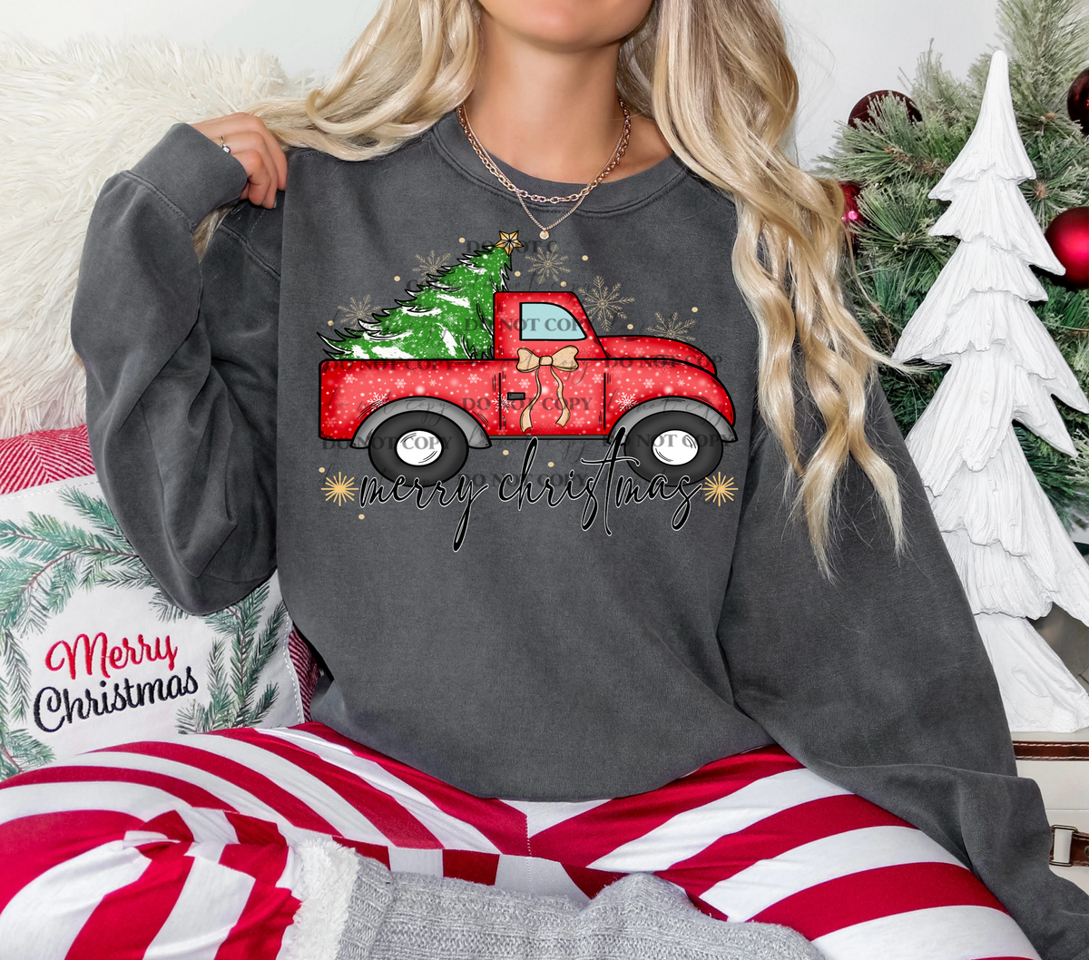 Merry Christmas red truck 67407 DTF transfer