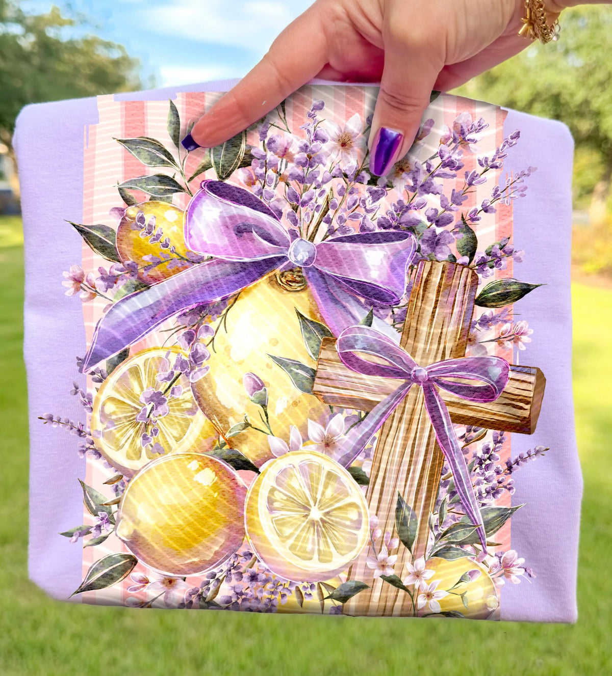 Lemon and cross with purple bow (AG) DTF Transfer