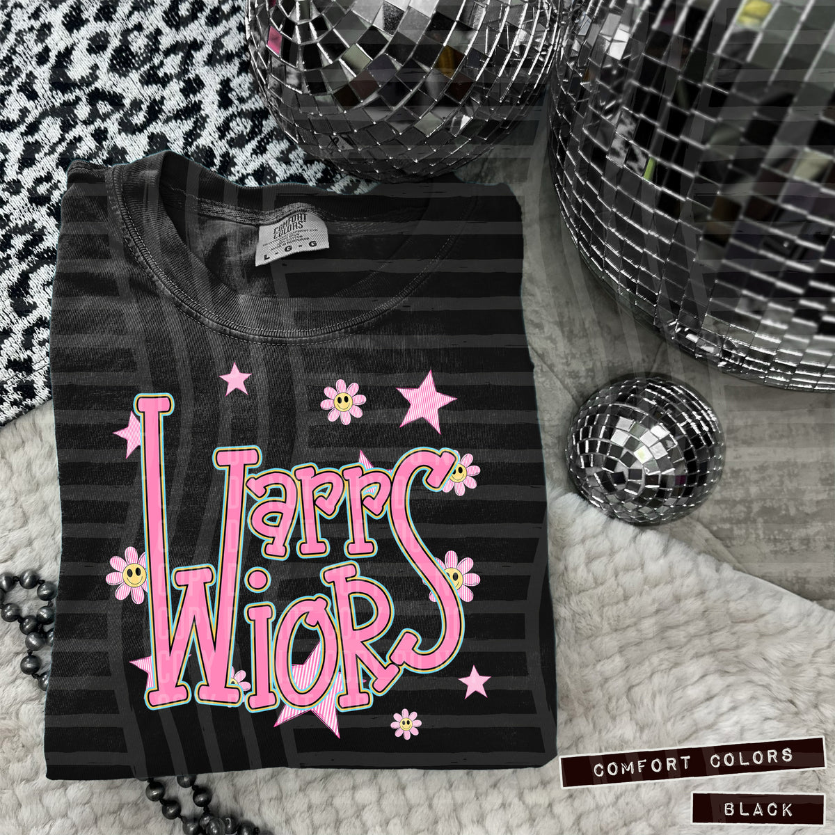Warriors Big W Pink Flowers And Stars 108062 DTF transfer