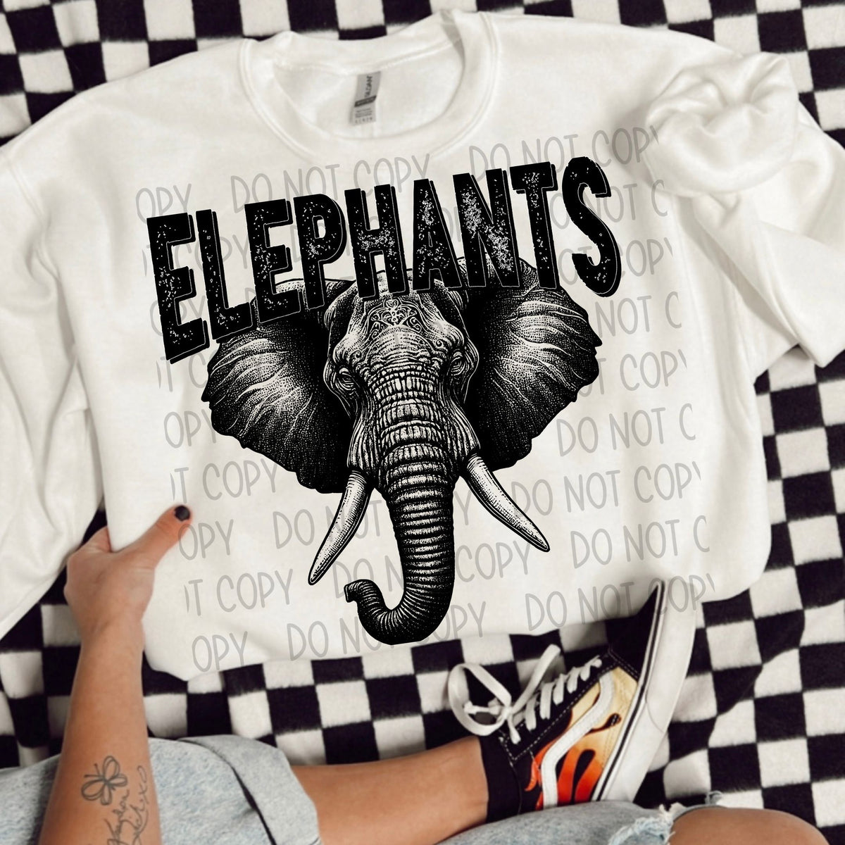 Elephants black/white outline DTF transfer