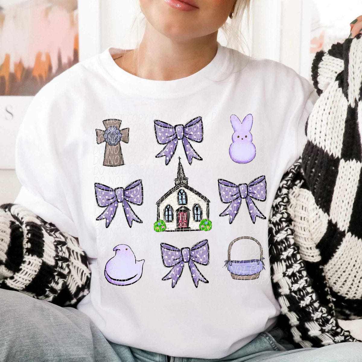 Purple Easter collage with church (CITY) 85026 DTF transfer