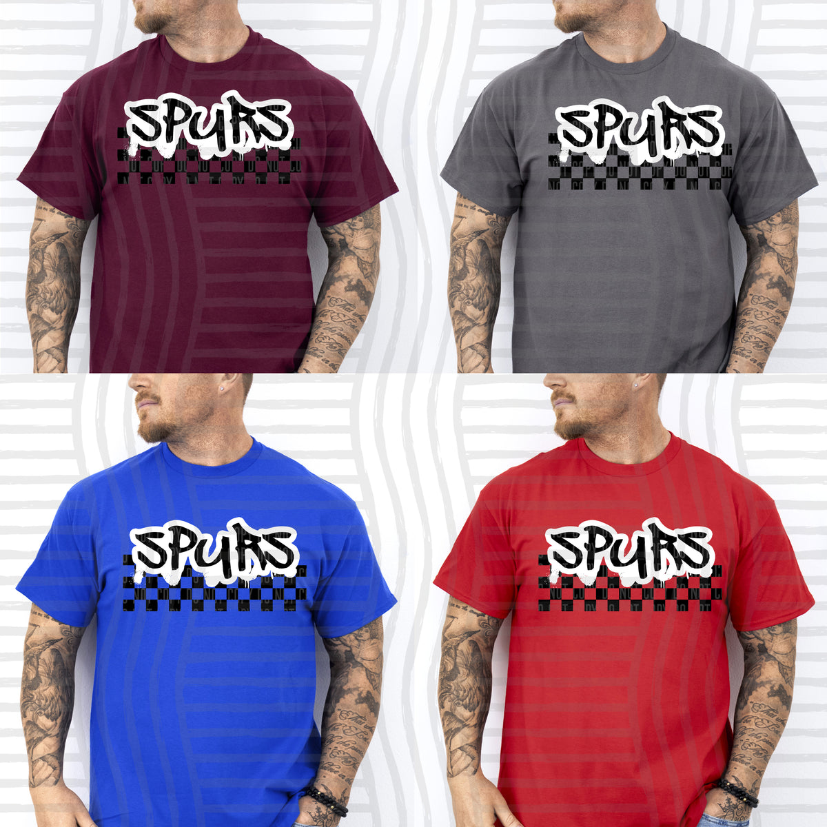 spurs black messy font with checkers (Caplinger) DTF Transfer