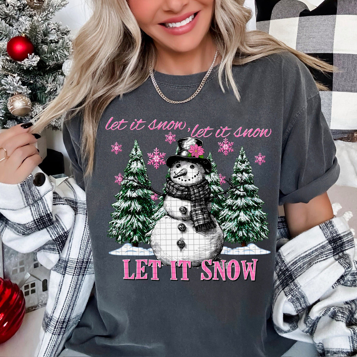 Let it Snow Snowman pink words 117501 DTF Transfer