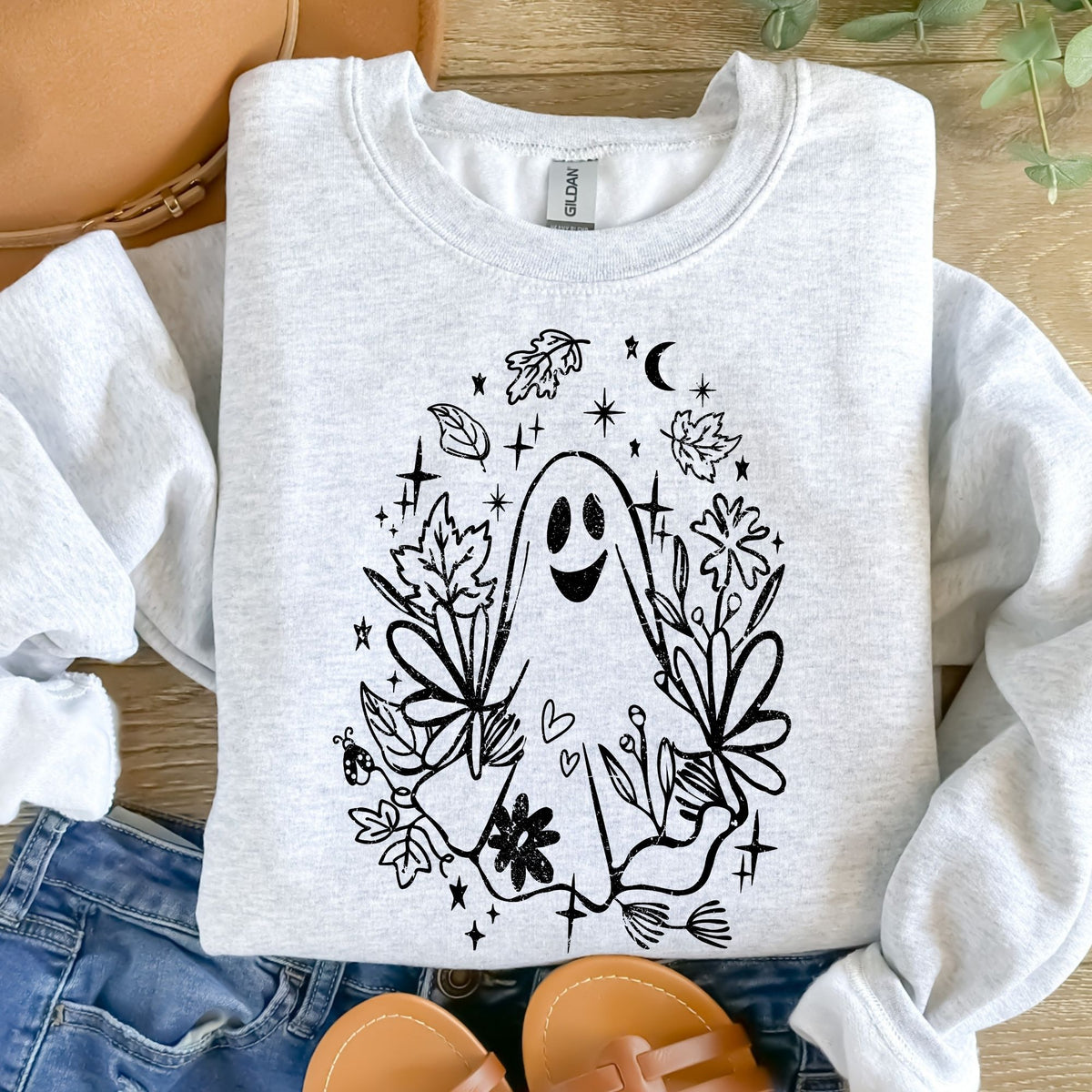 Fall Ghost Black Distressed-38475-DTF transfer