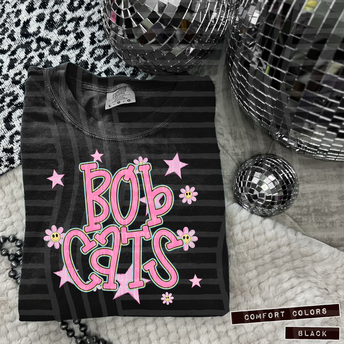 Bobcats Pink Flowers And Stars 104903 DTF transfer