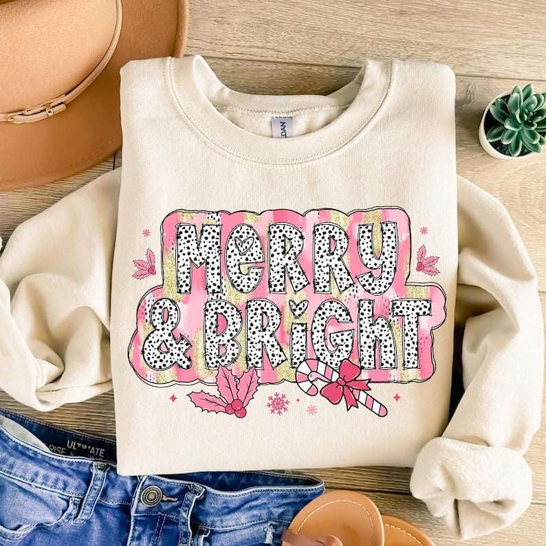 Merry & bright yellow and pink brushstroke background 62196 DTF transfer