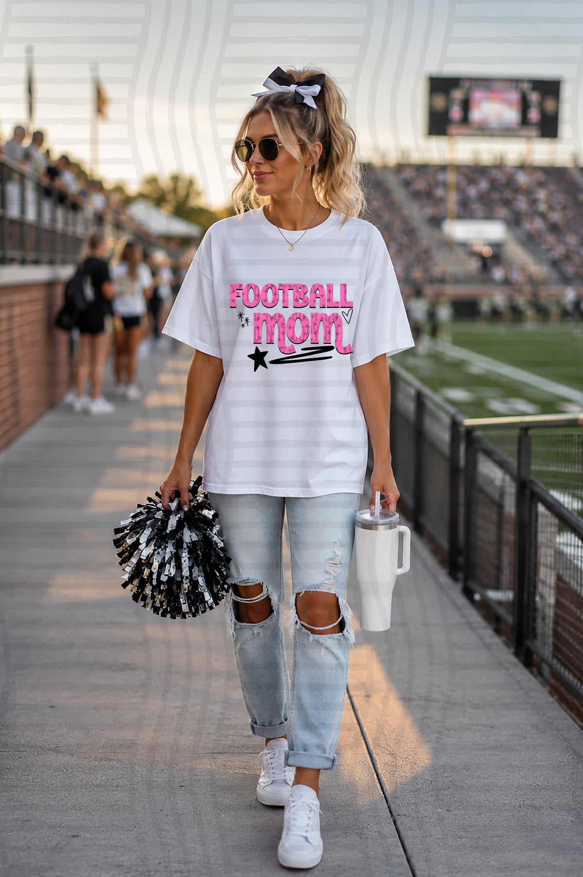 Football mom pink with stars and hearts (caplinger) DTF Transfer