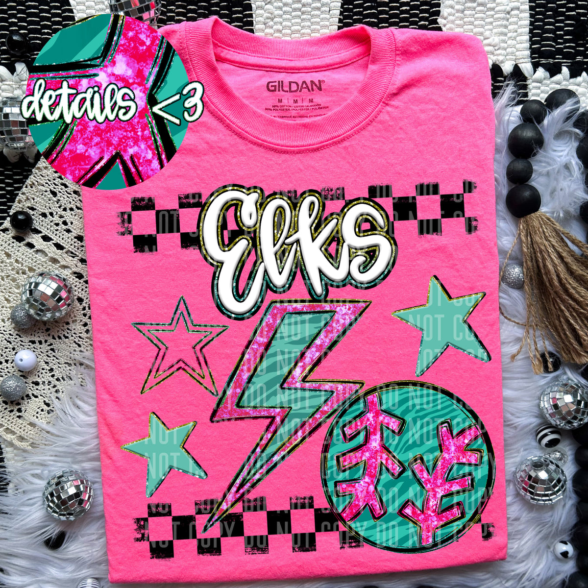 Elks Teal and Pink Checkered (Caplinger) DTF transfer