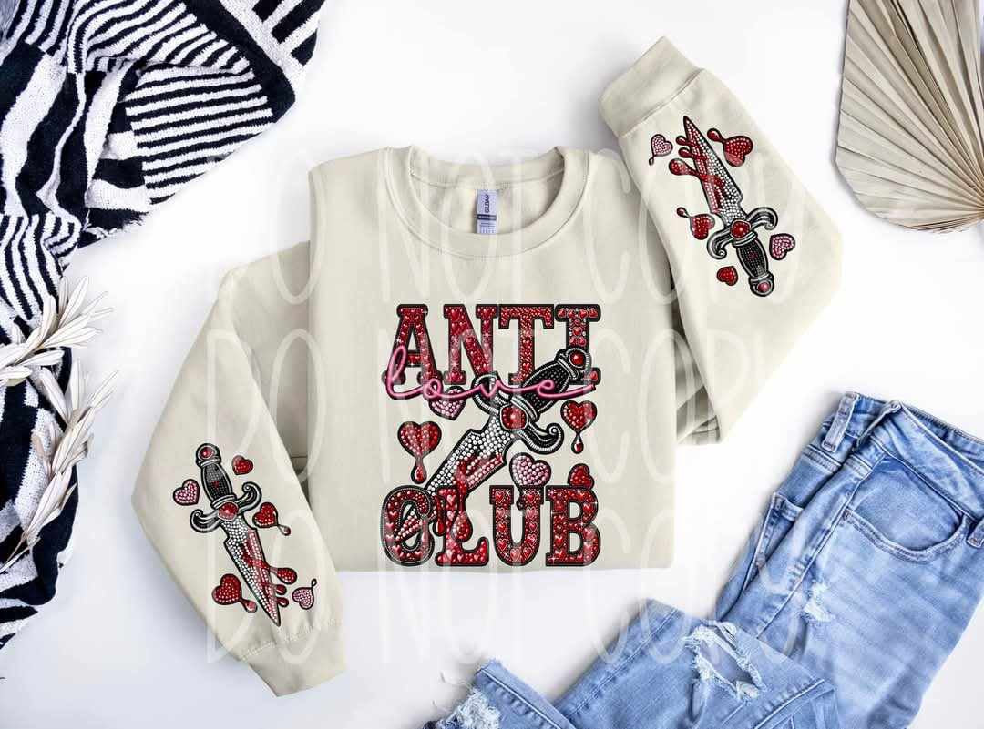 Anti love club red rhinestone FRONT (PH) 75672 DTF transfer