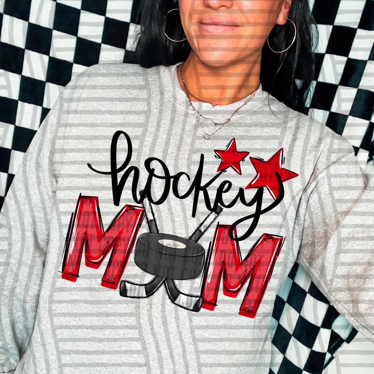 hockey mom gray red stars (Caplinger) DTF transfer