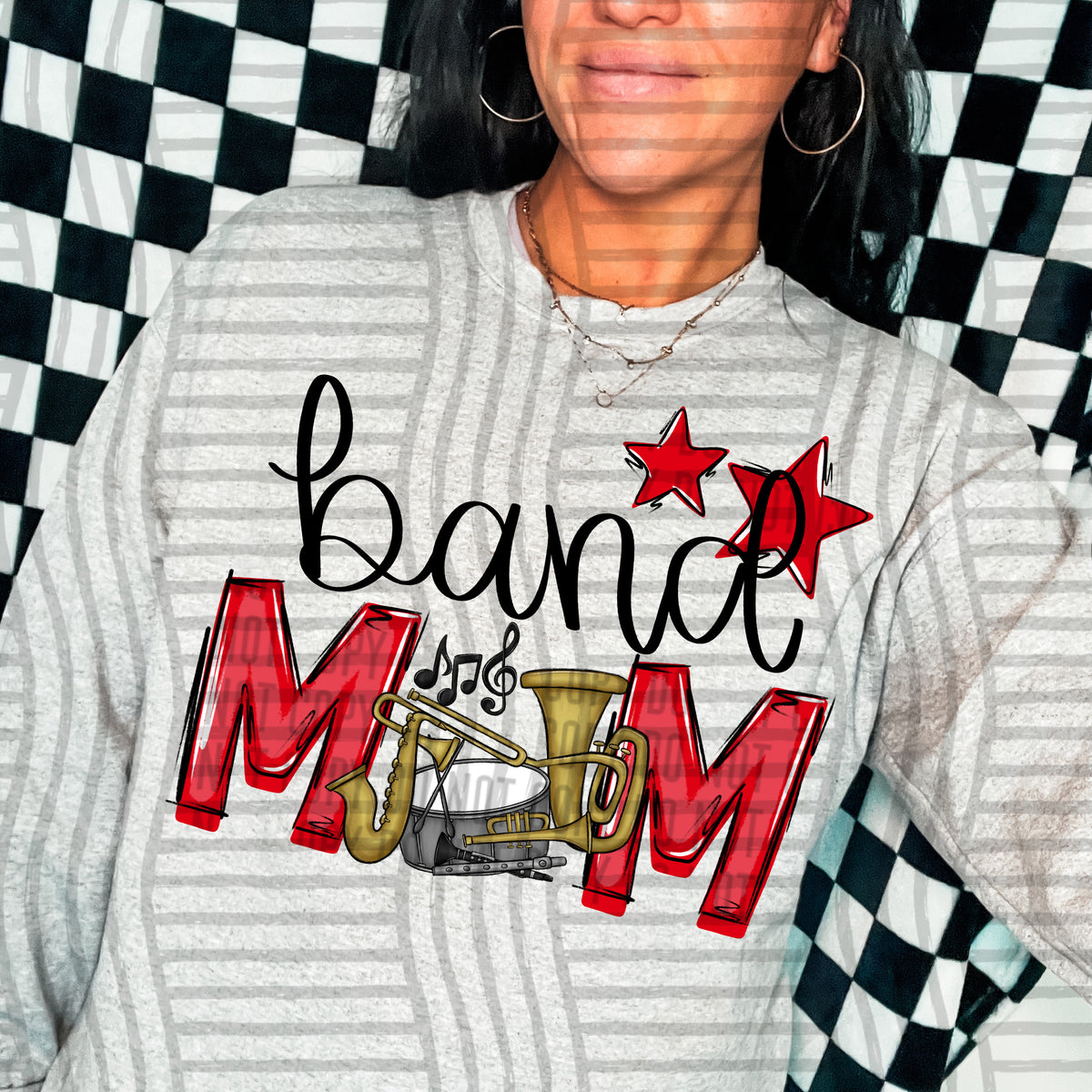 band mom gray red stars (Caplinger) DTF transfer