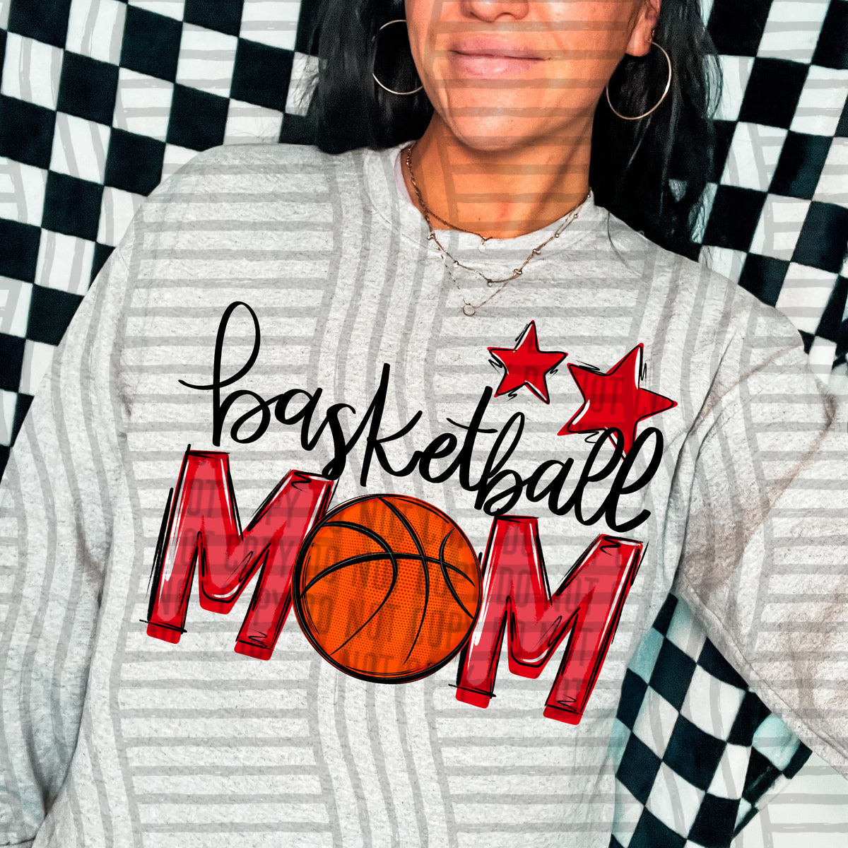 basketball mom gray red stars (Caplinger) DTF transfer