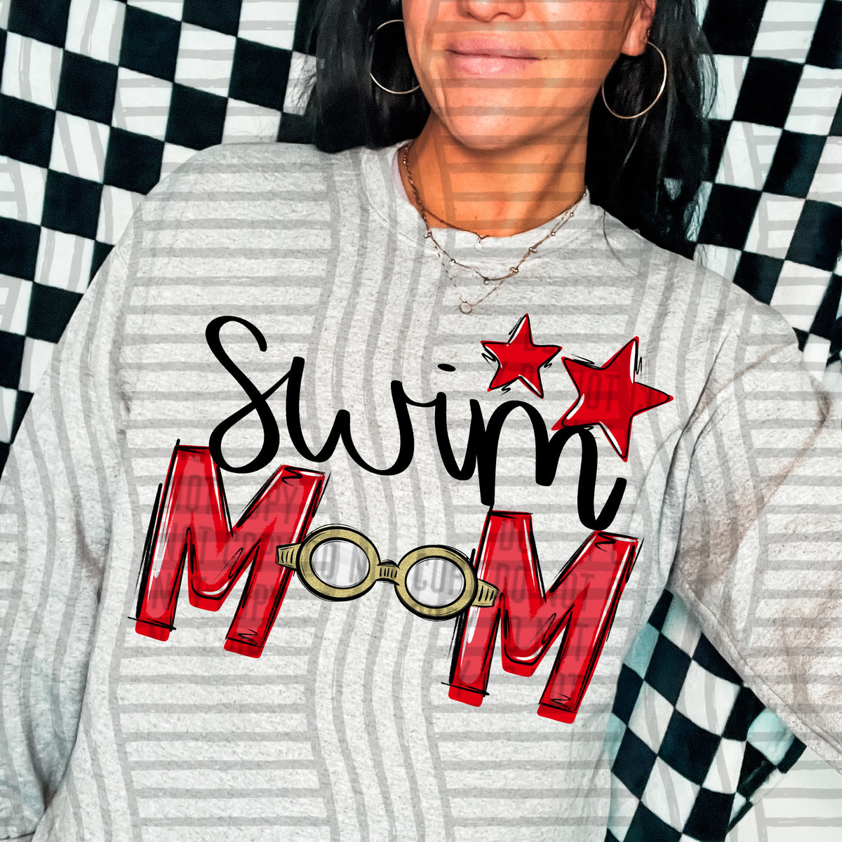 swim mom grey red stars (caplinger) DTF transfer