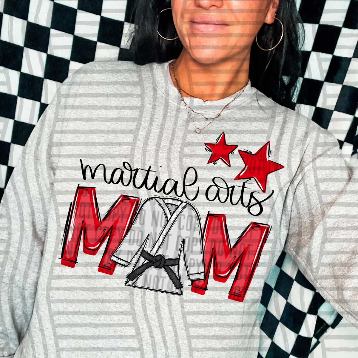 martial arts mom gray red stars (Caplinger) DTF transfer