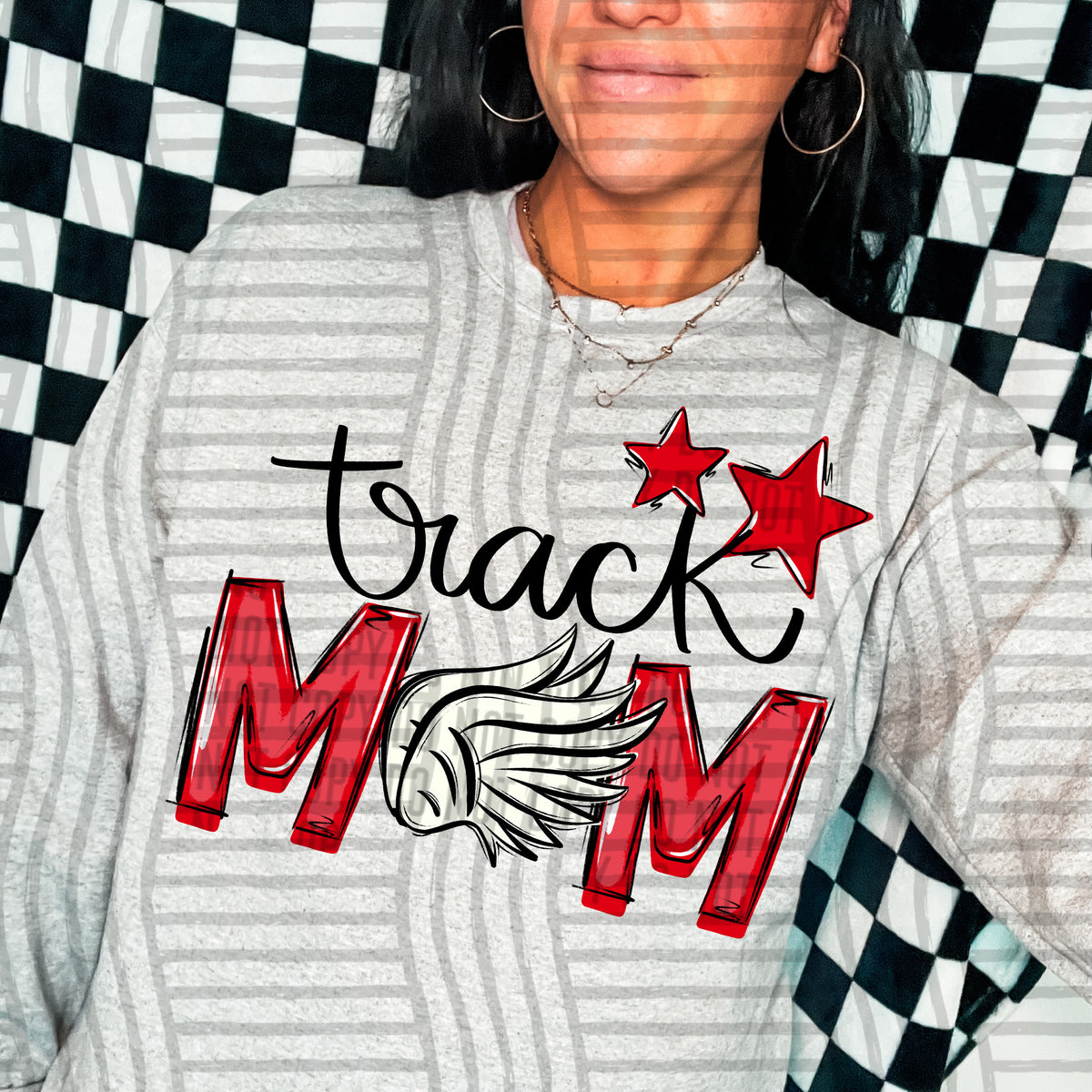 track mom grey red stars (caplinger) DTF transfer