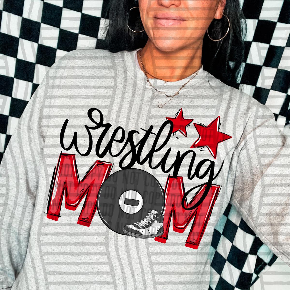wrestling mom gray red stars (Caplinger) DTF transfer