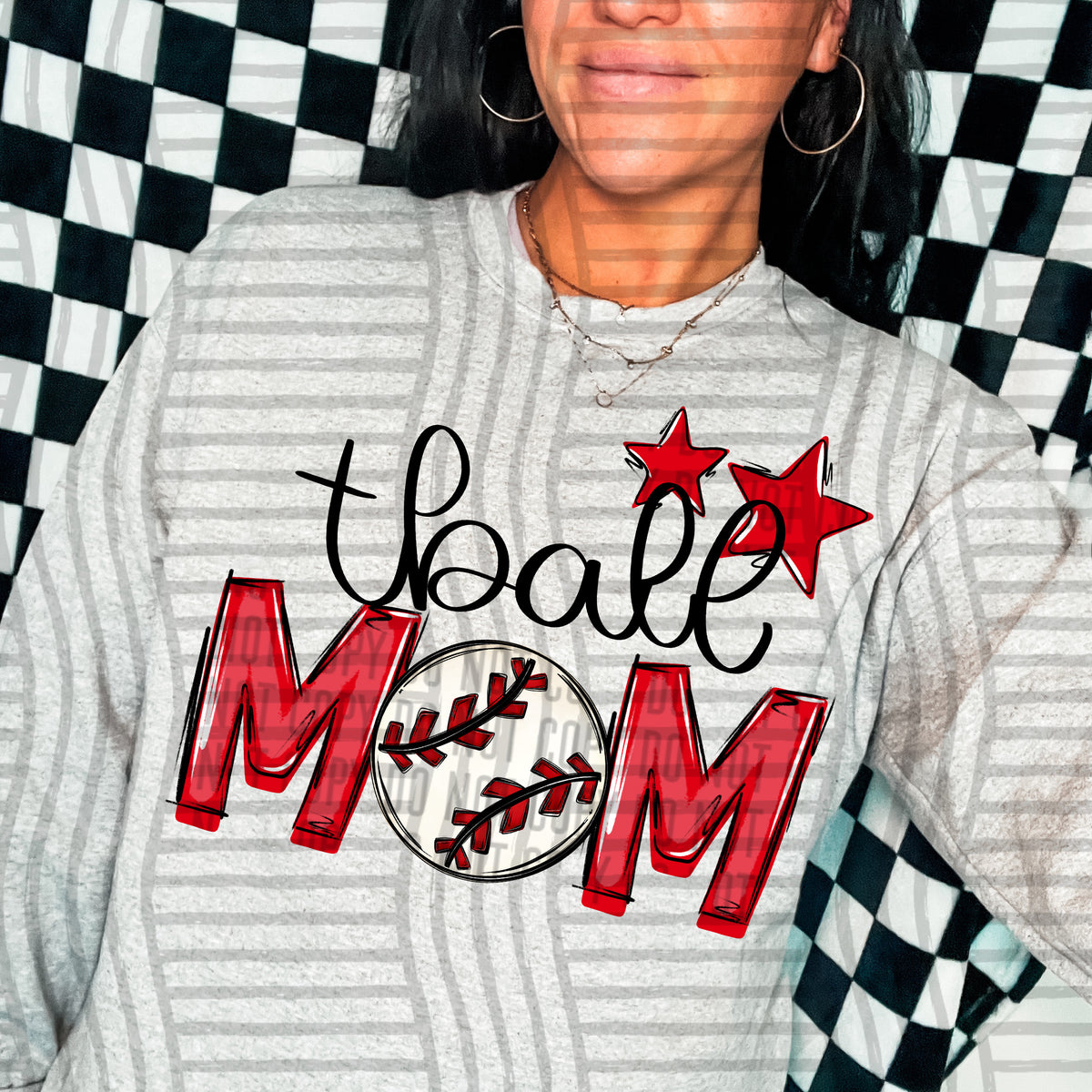 tball mom grey red stars (caplinger) DTF transfer