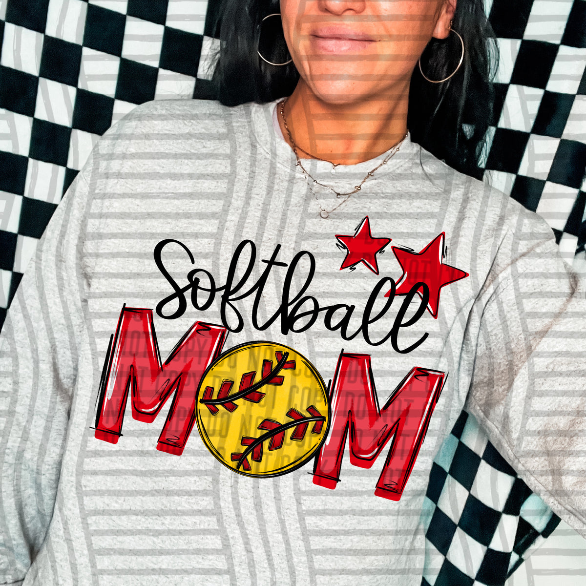 softball mom gray red stars (Caplinger) DTF transfer