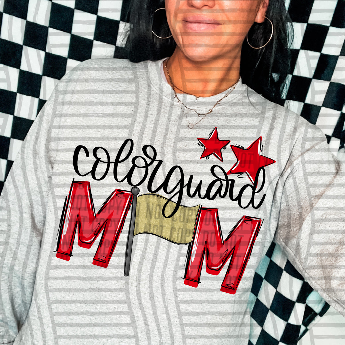 color guard mom gray red stars (Caplinger) DTF transfer
