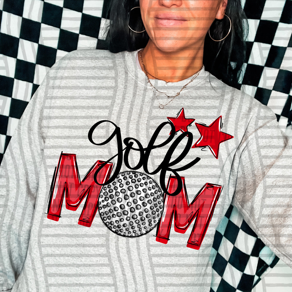 golf mom gray red stars (Caplinger) DTF transfer