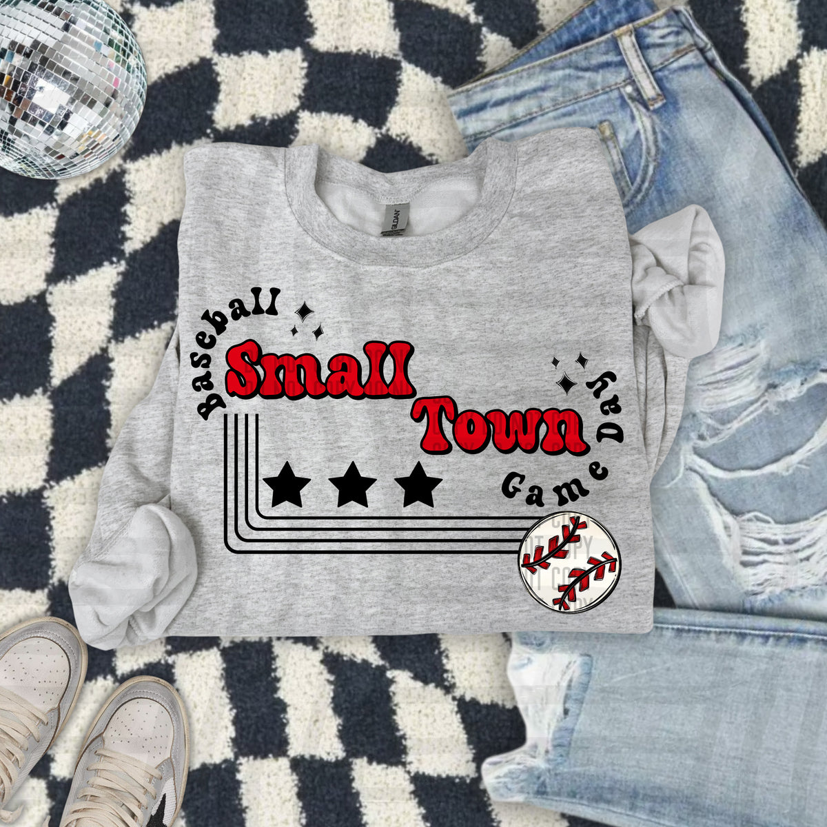Small town baseball with stars RED (Caplinger) DTF Transfer