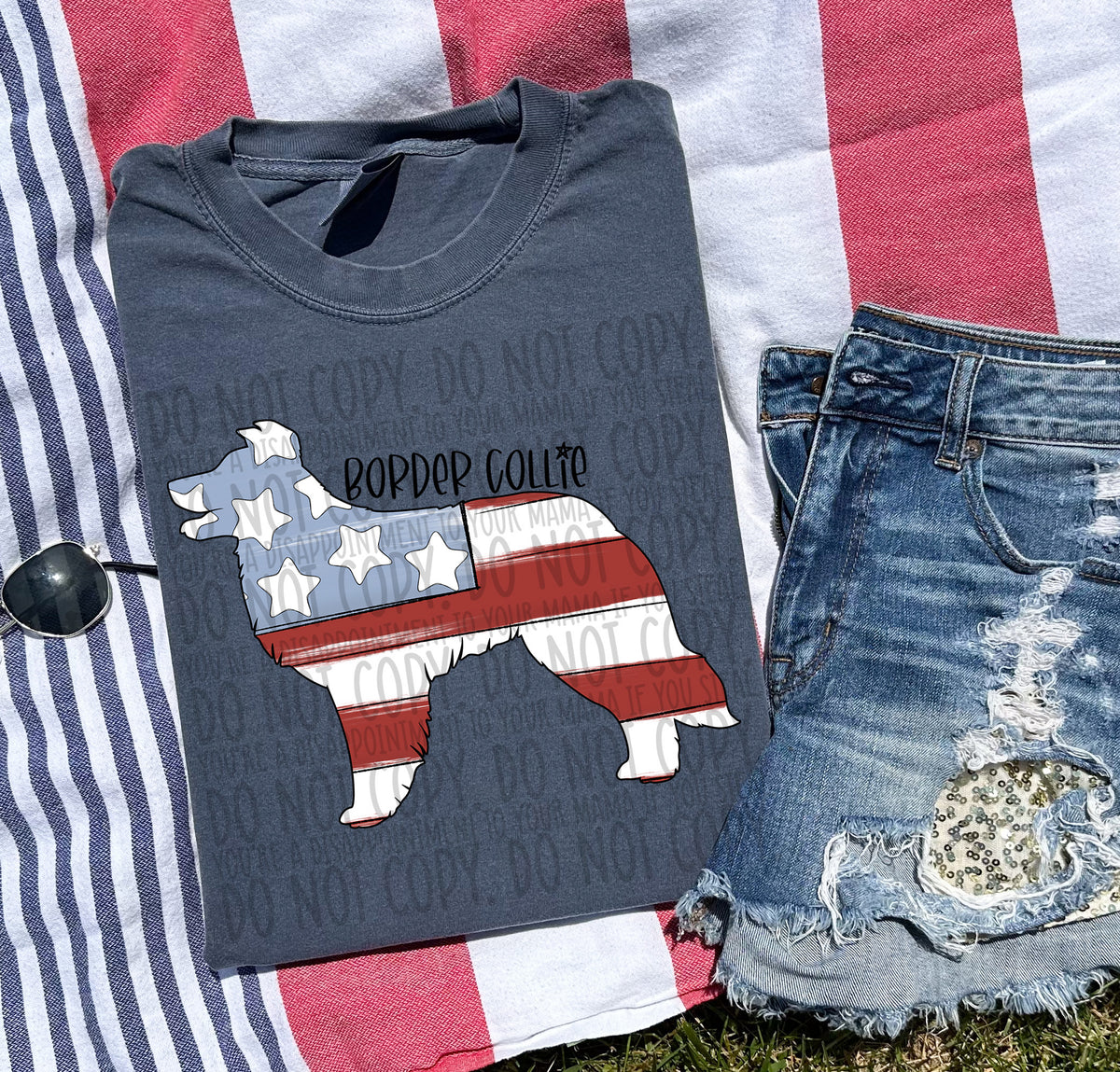 BORDER COLLIE patriotic black (SWD) DTF transfer