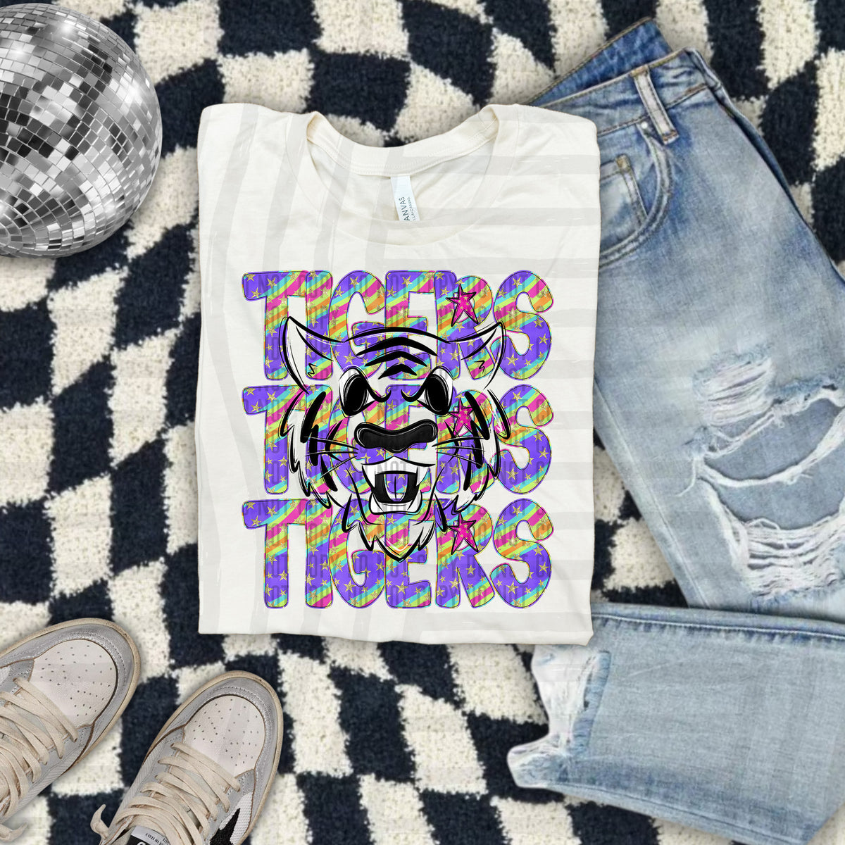 Tigers Colorful Word Stacked With Stars 108560 DTF Transfer