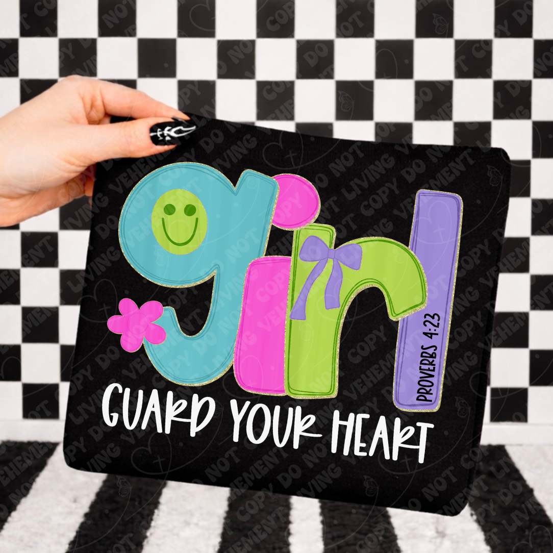 Guard your heart girl happy face WHITE (Vehement) DTF Transfer