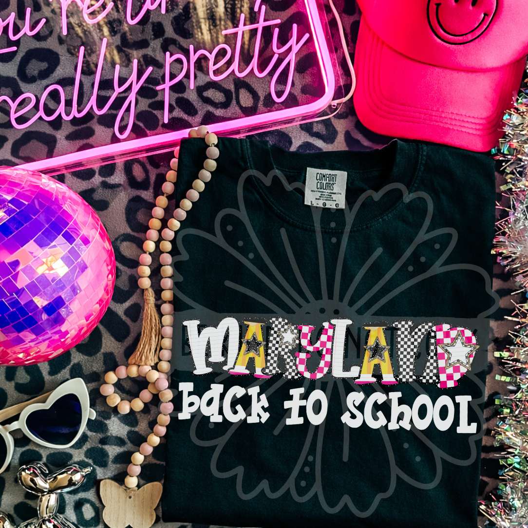 maryland back to school patterned letters (vehement) DTF Transfer