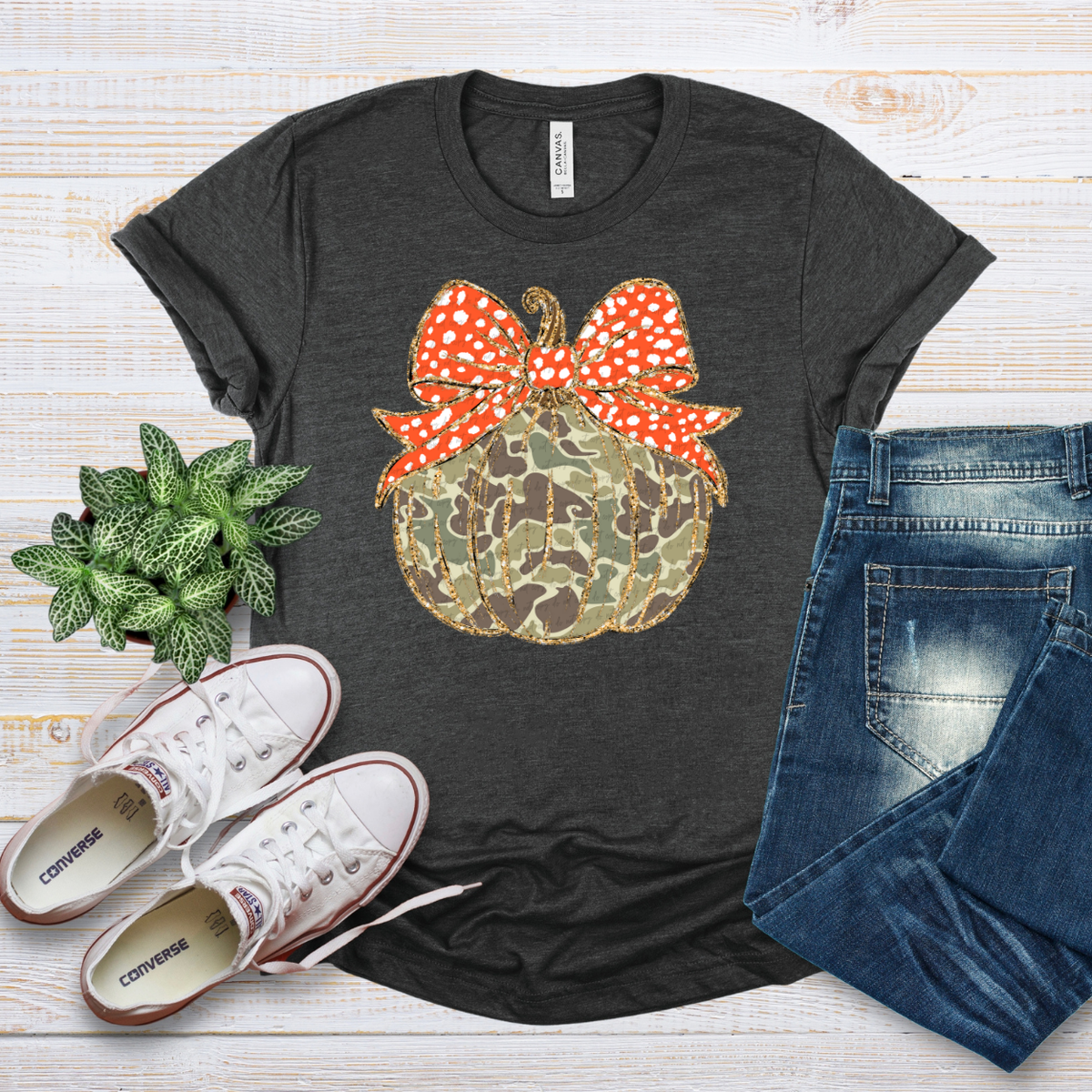 Camo Coquette Pumpkin Orange Bow 68397 DTF Transfer