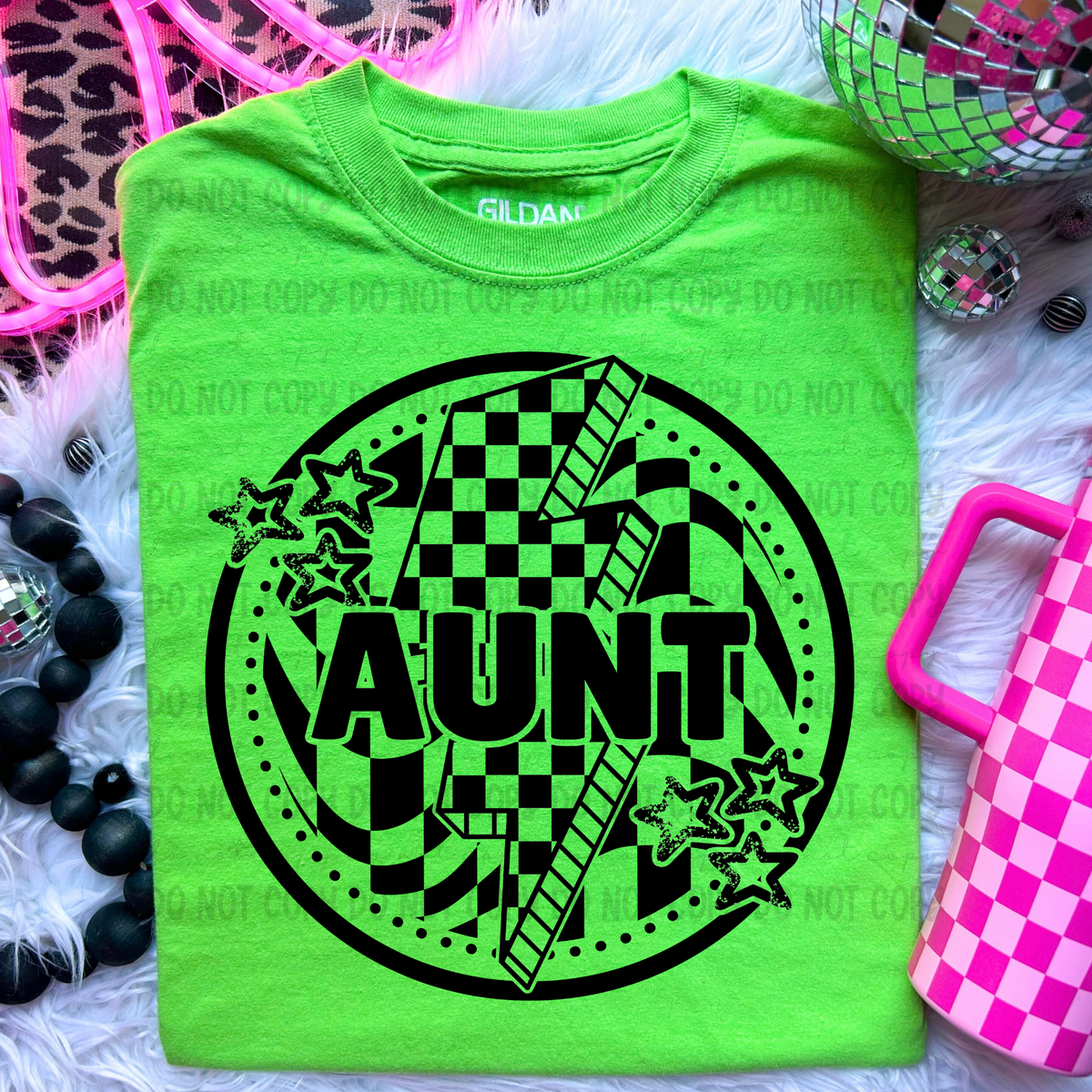 Aunt Black Checkered Bolt (REVEL) DTF transfer