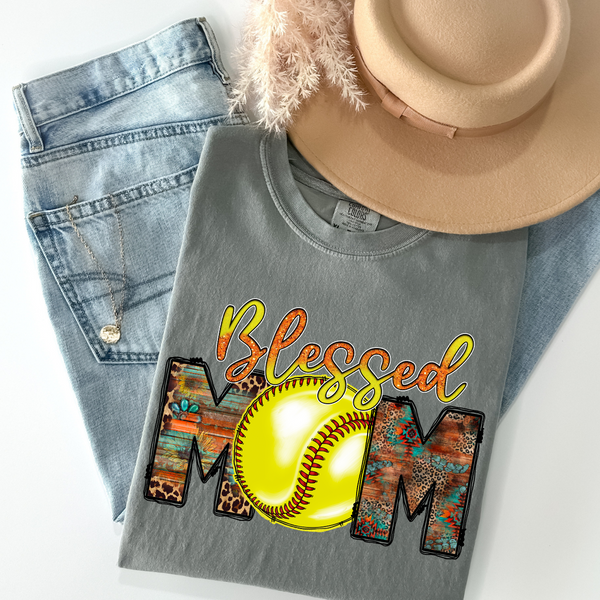 Blessed Mom Softball (RD) DTF Transfer