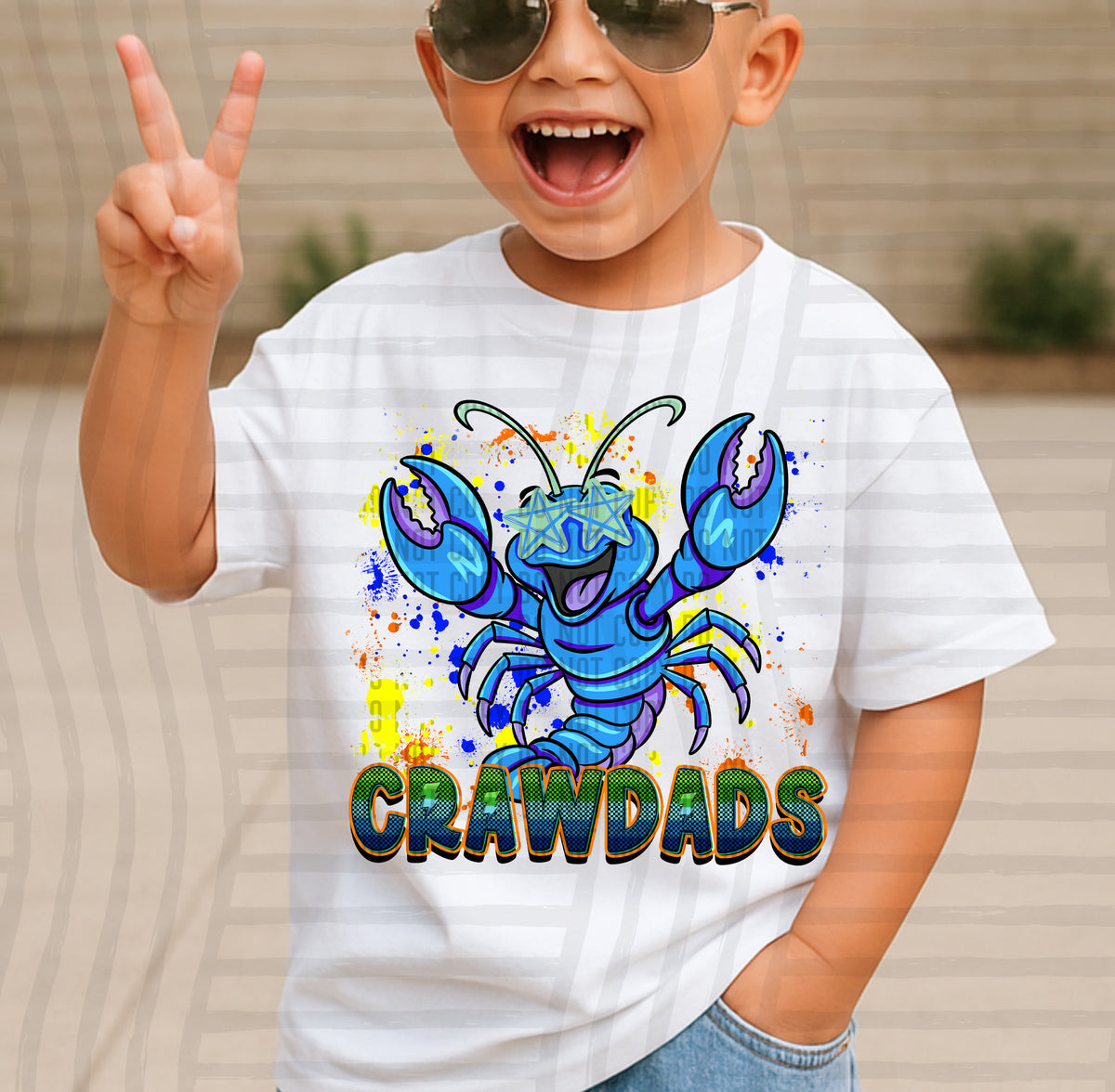 crawdads paint splatter boy blue green and yellow (Caplinger) DTF Transfer