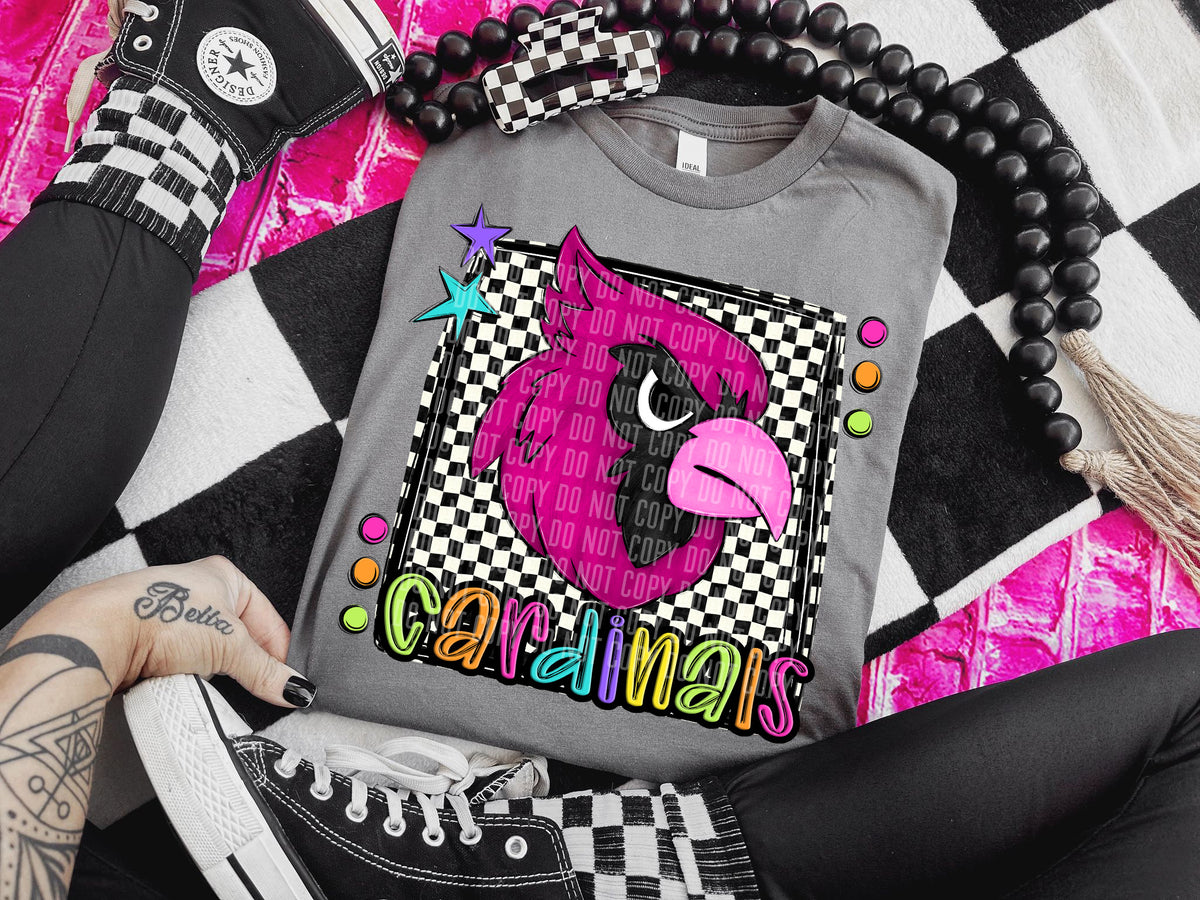 Checkered Preppy Bright Cardinals Pink 1 (Caplinger) DTF transfer